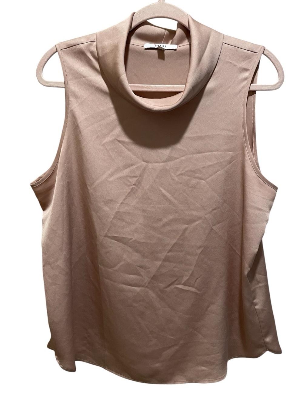 Ro & De cowl neck sleeveless blouse. Tan. Size L.